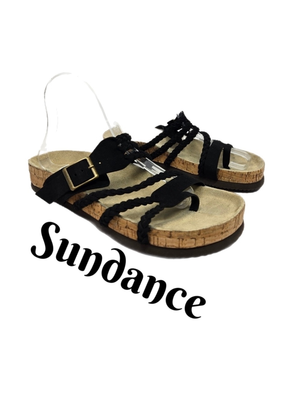 Sundance Braided Black Leather Womens Sandels Sz 41=9.5to 10 Casual Comfort Adj.